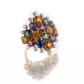 Anello "Tutti frutti" oro rosa ,zaffiri multicolor e diamanti