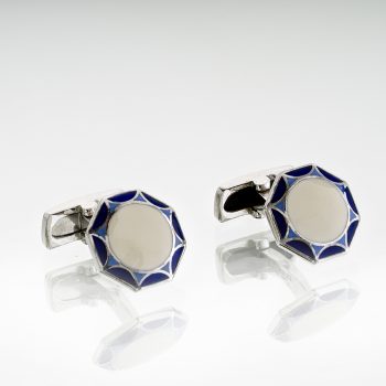 Gemelli oro bianco smalto bianco e blu