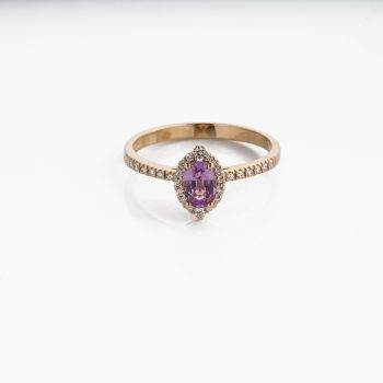 Anello in oro rosa zaffiro rosa e diamanti
