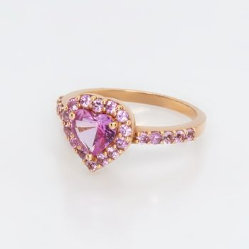Anello cuore oro rosa e zaffiri rosa